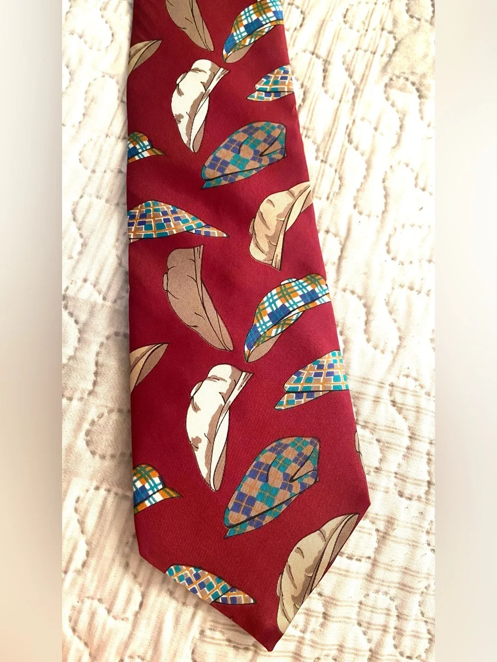 Lambucci 100% Silk Flat Cap Tie Burgandy